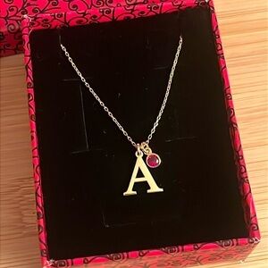 Brand New 14k Gold Plated Sterling Silver Garnet Gemstone Monogram “A” Necklace